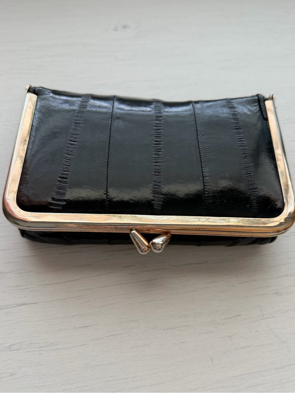 Vintage Black Eel skin Cosmetic Pouch with Silver-Tone Trim